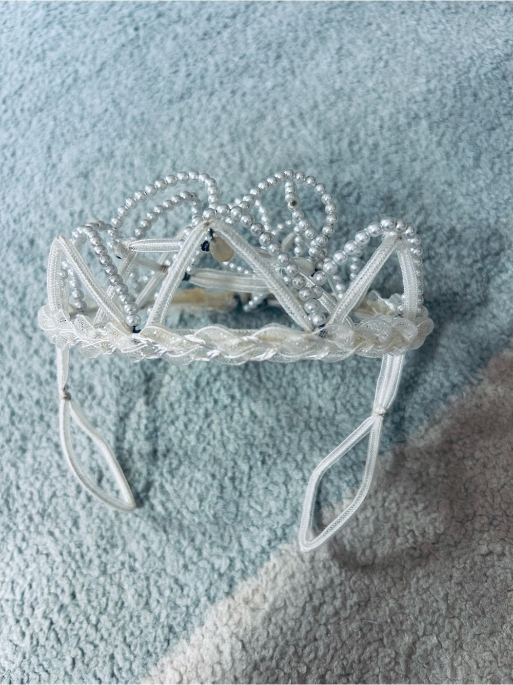 Pearl Beaded Princess Tiara Headband - Ivory